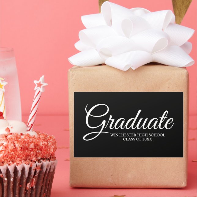 Graduate black personalised school class year rectangular sticker (Party)