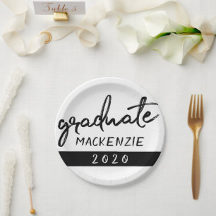 Graduate Black Script   Classic Keepsake with Year Paper Plate