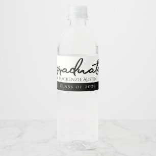 Graduate Black Script Classic Keepsake with Year Water Bottle Label