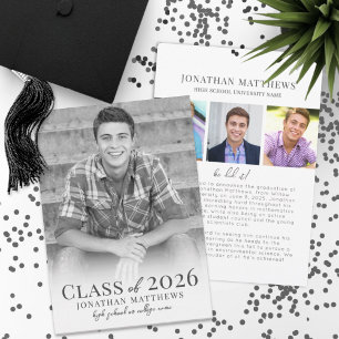Graduate Black White Male Photo Graduation Announcement