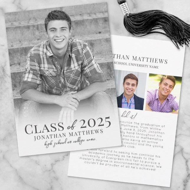 Graduate Black White Male Photo Graduation Announcement (Graduate Black White Male Photo Graduation Announcement)