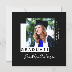 Graduate Black White Photo Graduation Annoucement