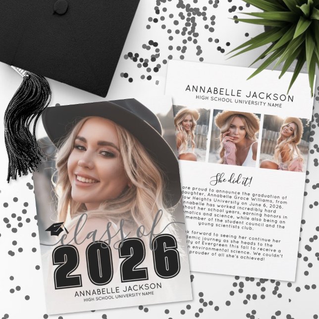 Graduate Black White Photo Graduation Announcement (Graduate Black White Photo Graduation Announcement )