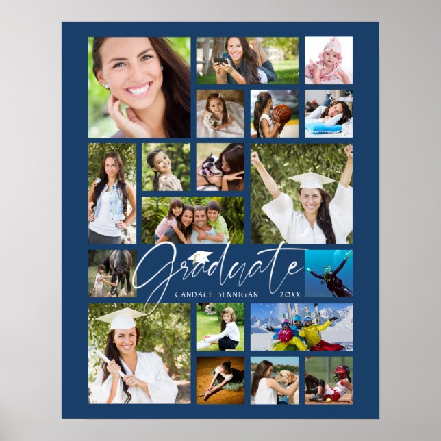 Graduate Blue 19 Photo Collage Script Poster (Front)