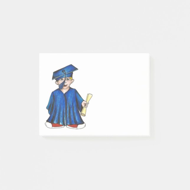 Graduate Blue Cap Gown Diploma Graduation Favour Post-it Notes (Front)