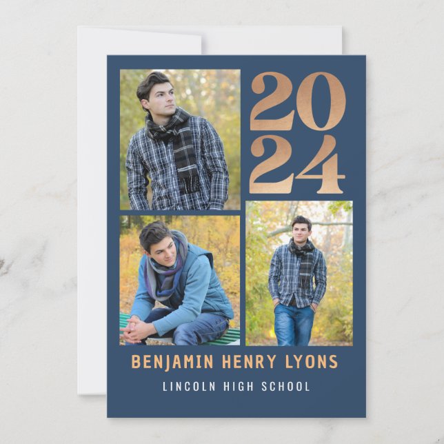 Graduate Blue Class of 2024 Printable Invitation (Front)