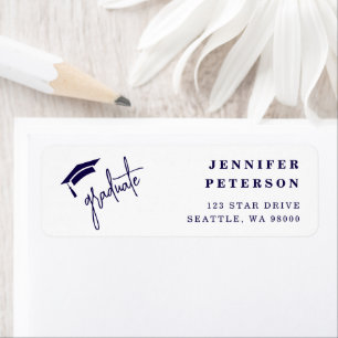 Graduate Blue Graduation Cap Return Address