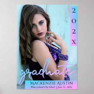 Graduate Blue Script   Cool Brush Photo Keepsake Poster