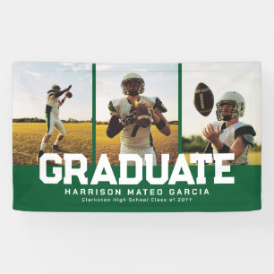 Graduate bold sporty green three photo graduation banner