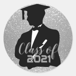 Graduate  Boy Student - Class of 20XX - Silver Classic Round Sticker