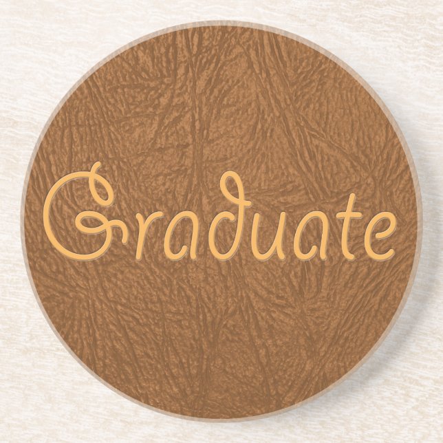 Graduate Brown Cowhide Leather Texture Look Coaster (Front)