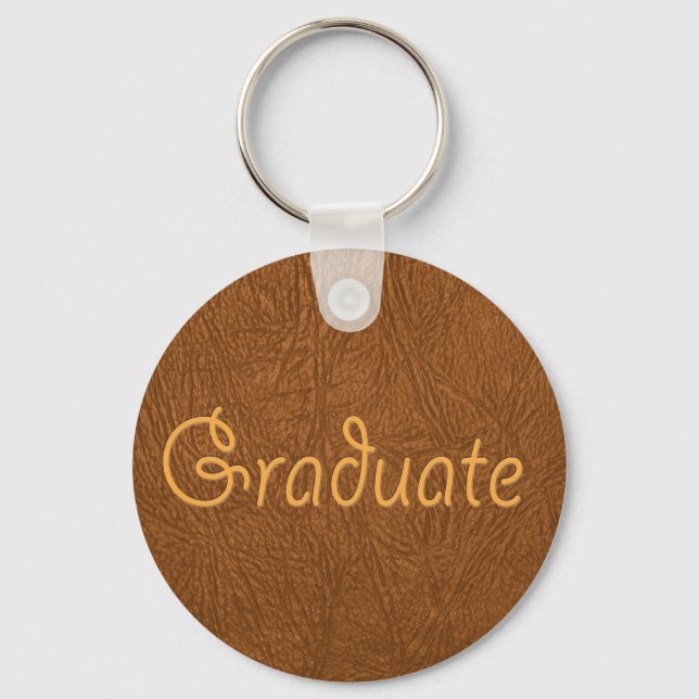 Graduate Brown Cowhide Leather Texture Look Key Ring (Front)