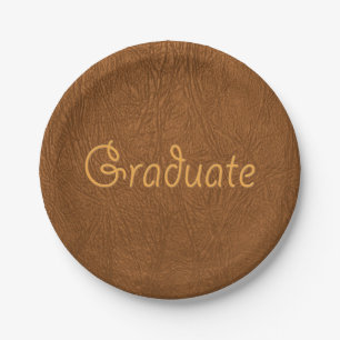 Graduate Brown Cowhide Leather Texture Look Paper Plate