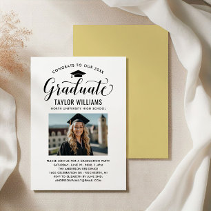 Graduate Calligraphy Photo Gold Graduation Party Invitation