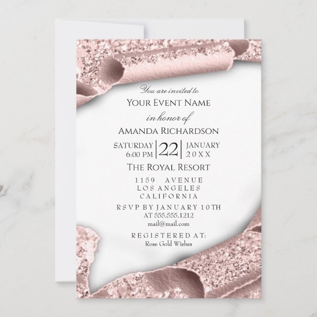Graduate CAP Bachelorette White Rose Pink 3D Invitation (Front)