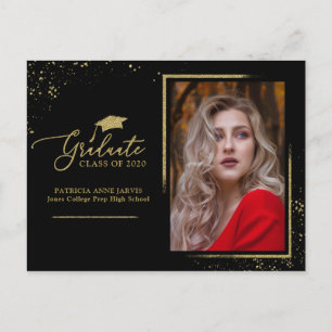 Graduate Chic Grad Announcement Gold Glitter Postcard