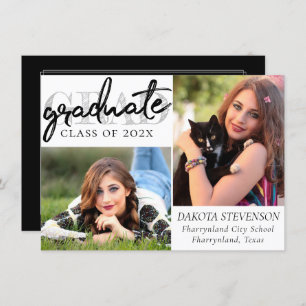 Graduate Chic Script   Simple 2 Photo Keepsake Invitation