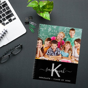 Graduate class 2024 photo black white monogram notebook