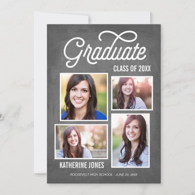 Graduate Class of 2016 4-Photo Collage Chalkboard Invitation (Front)