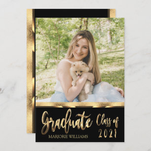 Graduate Class of 2021 Black and Gold Script Invitation
