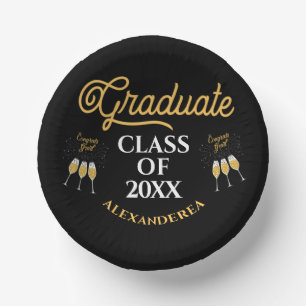Graduate Class of 2022 Congrats Gold Black Custom Paper Plate