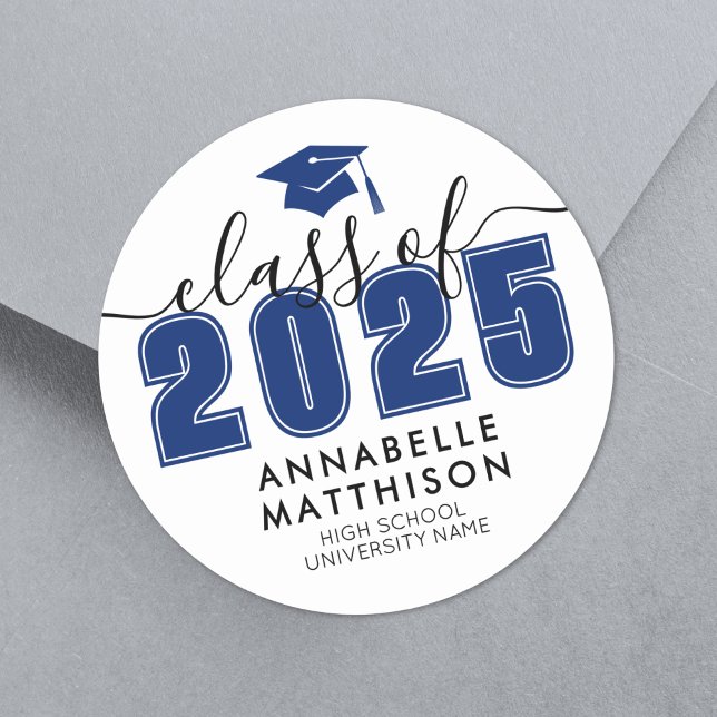 Graduate Class Of 2025 Blue Graduation Classic Round Sticker (Graduate Class Of 2025 Blue Graduation Classic Round Sticker)