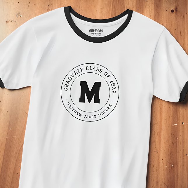 Graduate Class of 20XX Custom Modern Monogram T-Shirt (Creator Uploaded)