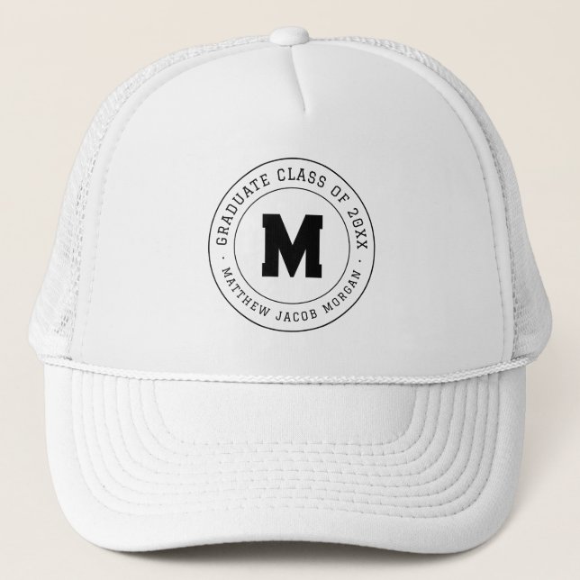 Graduate Class of 20XX Custom Modern Monogram Trucker Hat (Front)