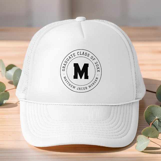 Graduate Class of 20XX Custom Modern Monogram Trucker Hat (Creator Uploaded)