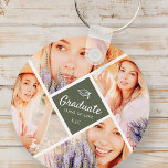 Graduate Class of 20XX Modern Graduation Cap Photo Key Ring<br><div class="desc">This simple and modern design is composed of serif typography and add a custom photo. "Graduate Class of 20xx" typography surrounded by four photos of your grad. This is a perfect gift for graduate on graduation day!</div>