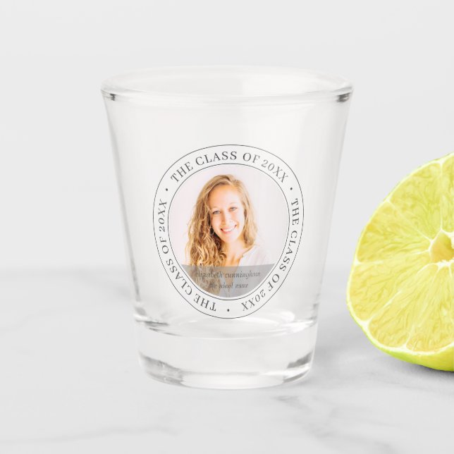 Graduate Class of 20XX Simple Modern Custom Photo Shot Glass (Front)
