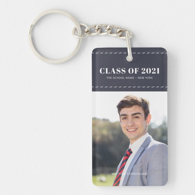 Graduate Class of 20XX Stitch Photo Graduation Key Ring (Front)
