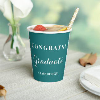 Graduate Class of Celebration Green & White Paper Cups