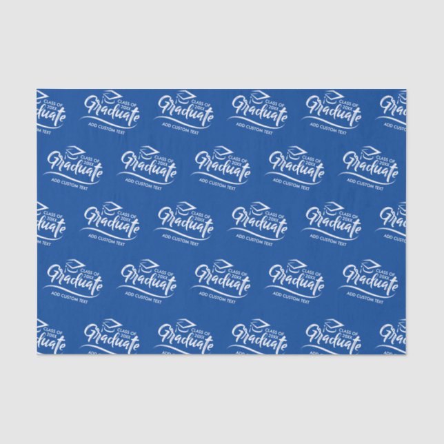 Graduate Class Year Blue White Custom Graduation Tissue Paper (Front)