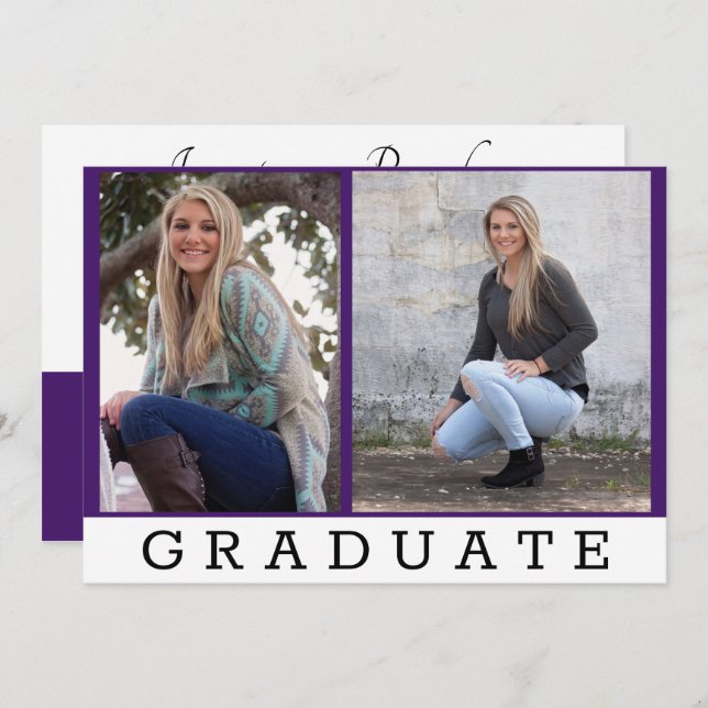 Graduate Classic Purple Add Two Photos Custom Announcement (Front/Back)