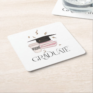 Graduate Coffee Books Graduation Cap Square Paper Coaster