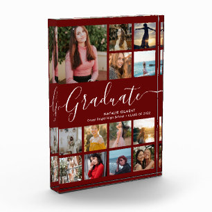 Graduate Collage Graduation Dark Red Photo Block