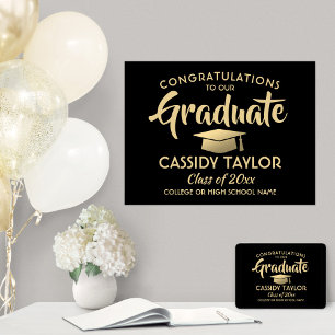 Graduate Congrats Elegant Black & Gold Graduation Poster