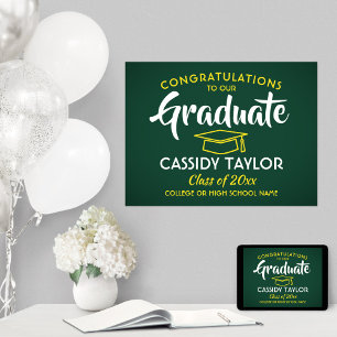 Graduate Congrats Elegant Green & Gold Graduation Poster