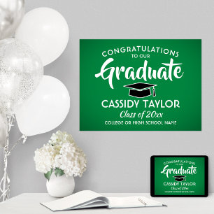 Graduate Congrats Elegant Green & White Graduation Poster