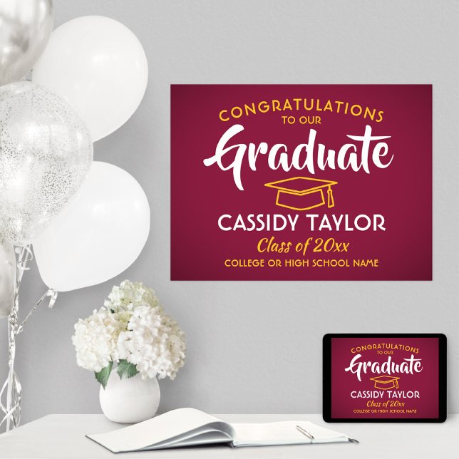 Graduate Congrats Elegant Maroon & Gold Graduation Poster (Creator Uploaded)