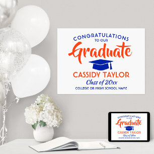 Graduate Congrats Elegant Orange & Blue Graduation Poster