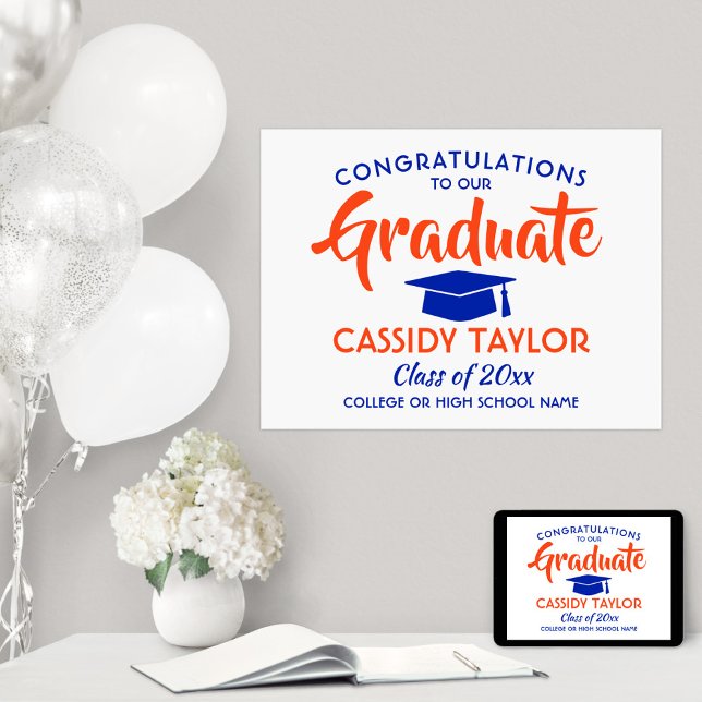 Graduate Congrats Elegant Orange & Blue Graduation Poster (Creator Uploaded)