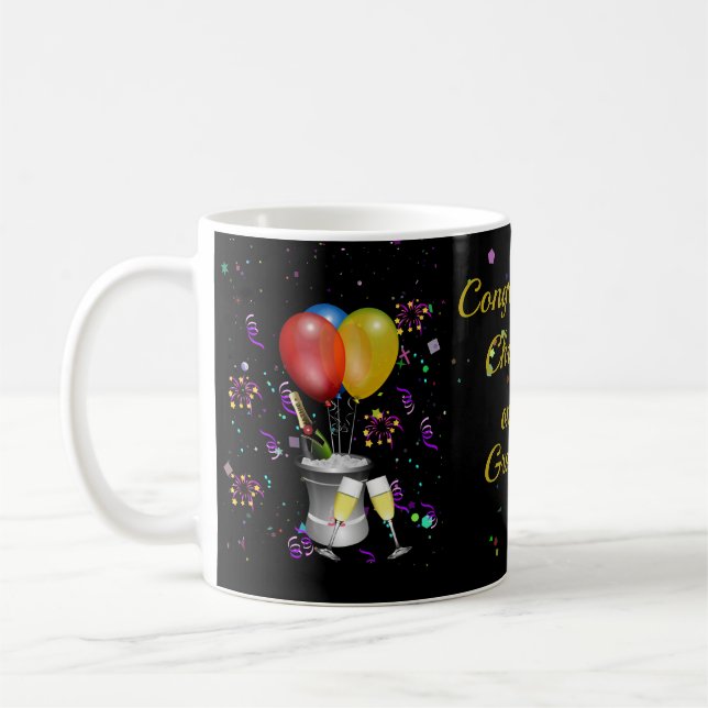 Graduate Congratulations Celebration Black Coffee Mug (Left)