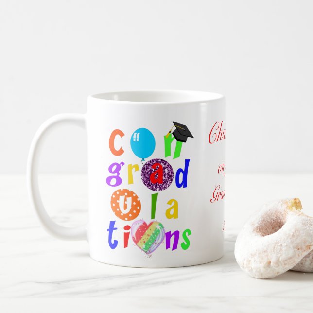 Graduate Congratulations Typography Coffee Mug (With Donut)