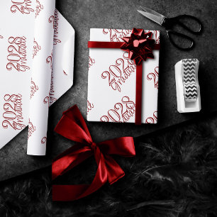 Graduate Crimson Script Modern Classy Red Year Wrapping Paper