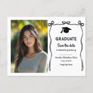 Graduate Cute Bows Girly Save The Date Photo Postcard