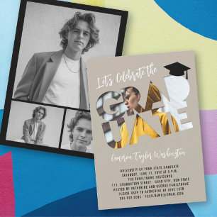 Graduate Cutout Photo Neutrals Graduation Party Invitation