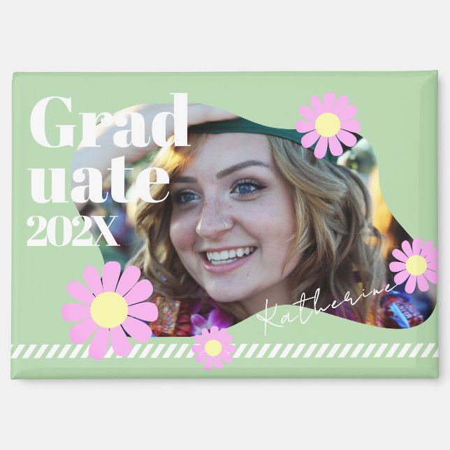 Graduate Daisy Photo Green Magnet (Front)