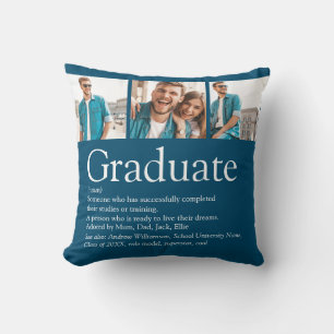Graduate Definition 3 Photo Collage Modern Blue Cushion